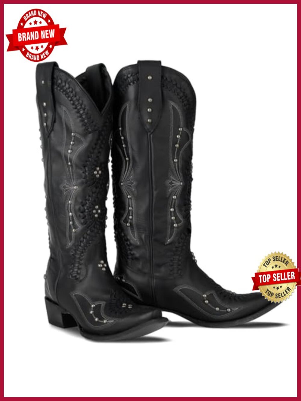 Women's Knee High Cowboy Boots - Square Toe Western Boots with Embroidered